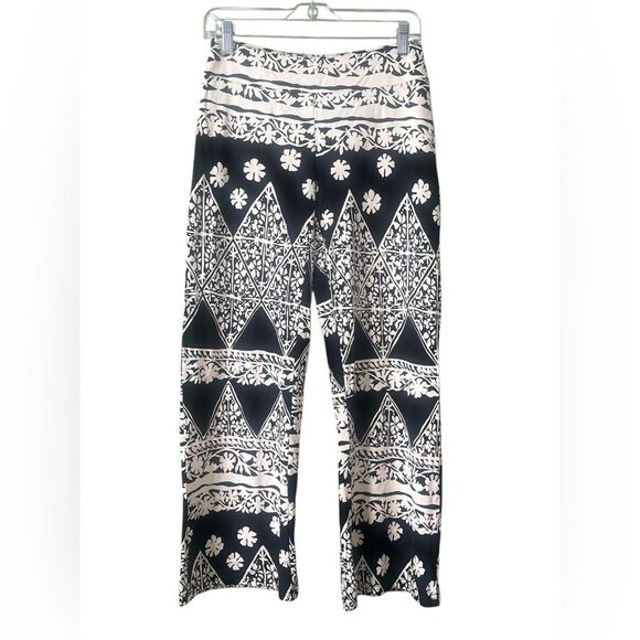 Tori Richard Pants - Tori Richard Honolulu Black Ivory Tropical Printed Pull On Flare Pants Sz S